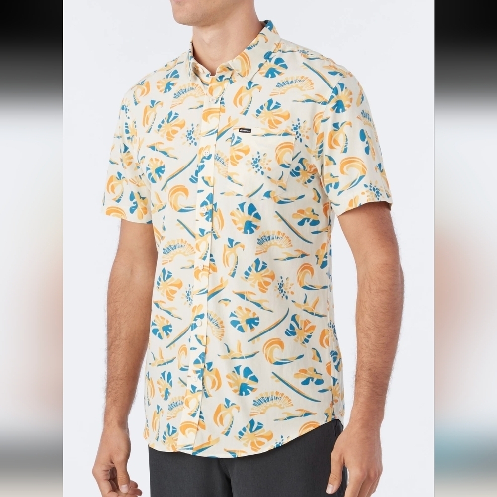 New O'Neill Cotton Shirt Oasis Tropical Short Sleeve Modern Fit Sz XL or XXL